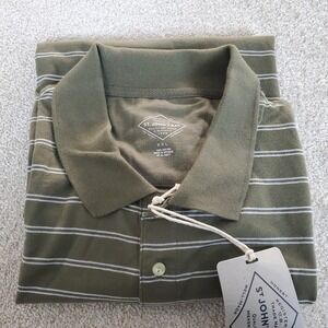 St John's Bay Men's Polo Shirt Size XXL Green White Stripe Short Sleeve NWTG